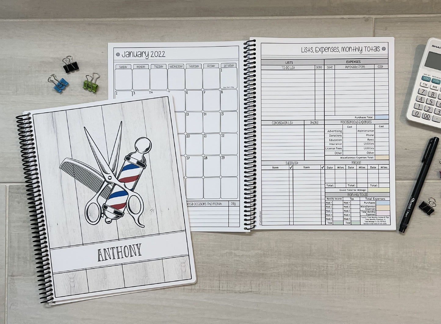 BARBER POLE DESIGN - 12 Month Dated Appointment Book With Business Organizer/Planner + UPGRADE OPTIONS
