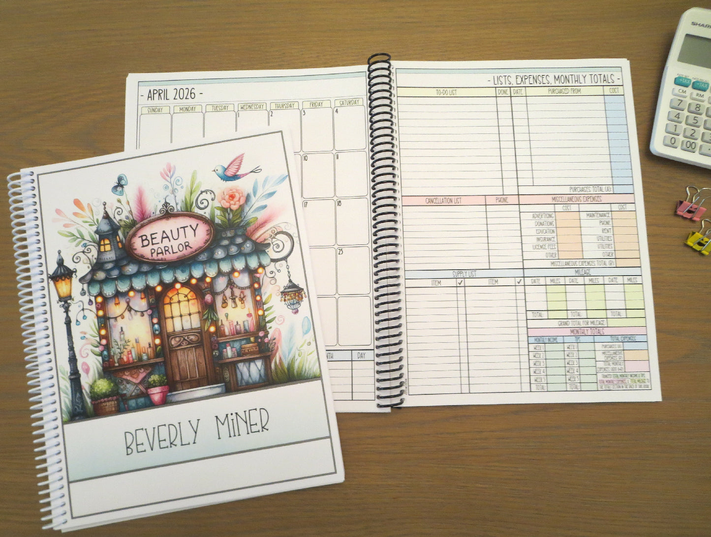 BEAUTY PARLOR DESIGN - 12 Month Dated Appointment Book With Business Organizer/Planner + UPGRADE OPTIONS