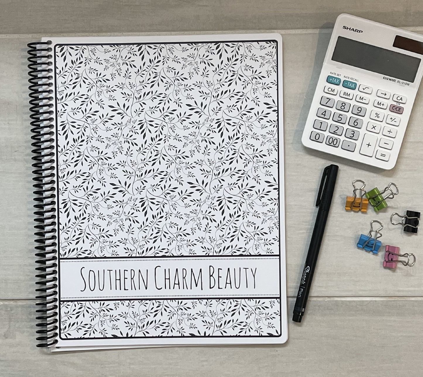 BLACK & WHITE FLORAL DESIGN- Standard 12 Month Appointment Book - Start Any Month - 3 Sizes with Optional Income & Expenses Tracking