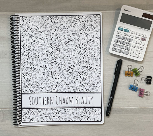 BLACK & WHITE FLORAL DESIGN- Standard 12 Month Appointment Book - Start Any Month - 3 Sizes with Optional Income & Expenses Tracking