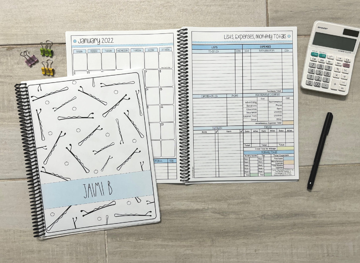 BOBBY PINS DESIGN - 12 Month Dated Appointment Book With Business Organizer/Planner + UPGRADE OPTIONS