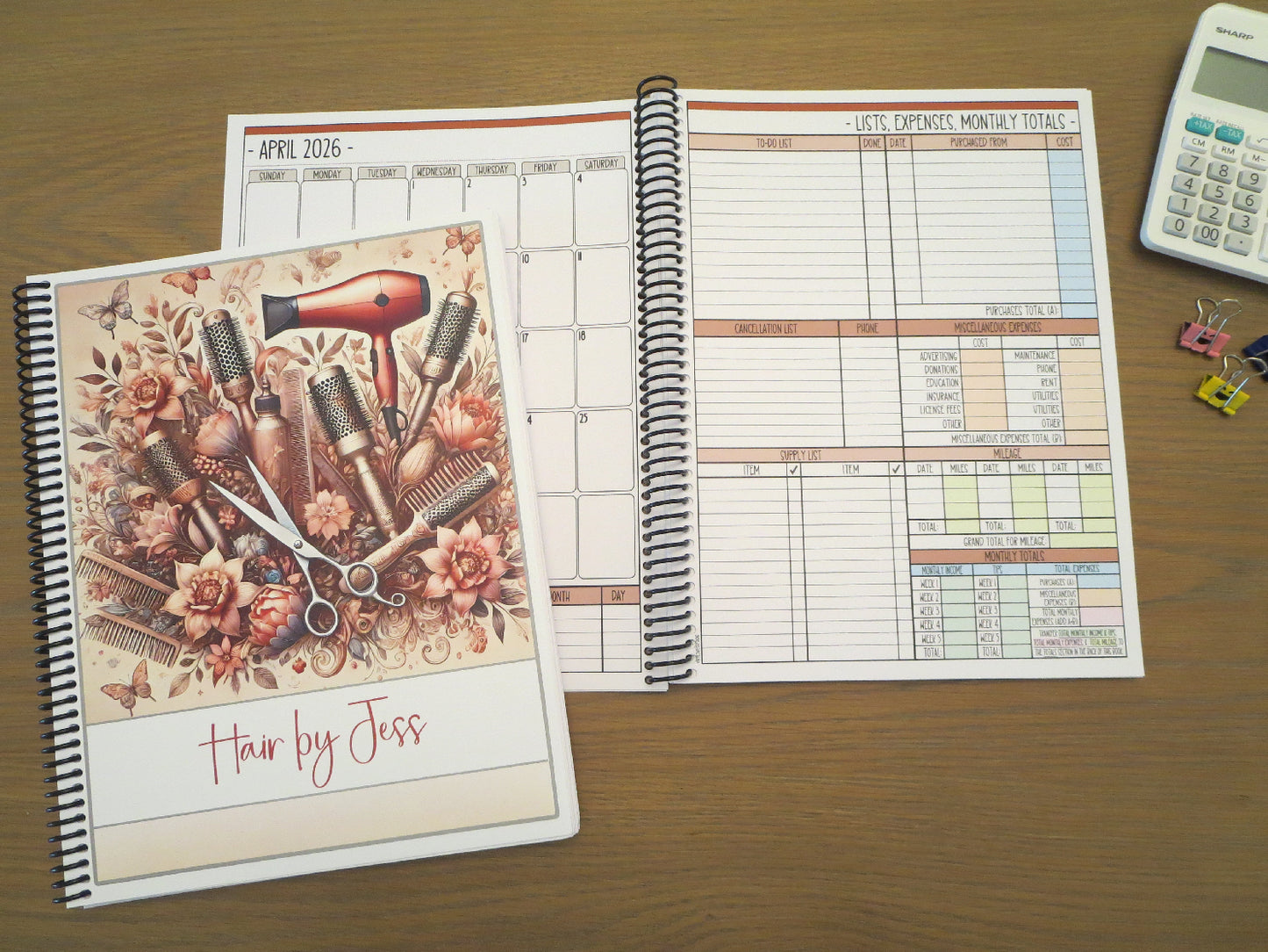 STYLIST TOOLS & FLOWERS DESIGN - 12 Month Dated Appointment Book With Business Organizer/Planner + UPGRADE OPTIONS