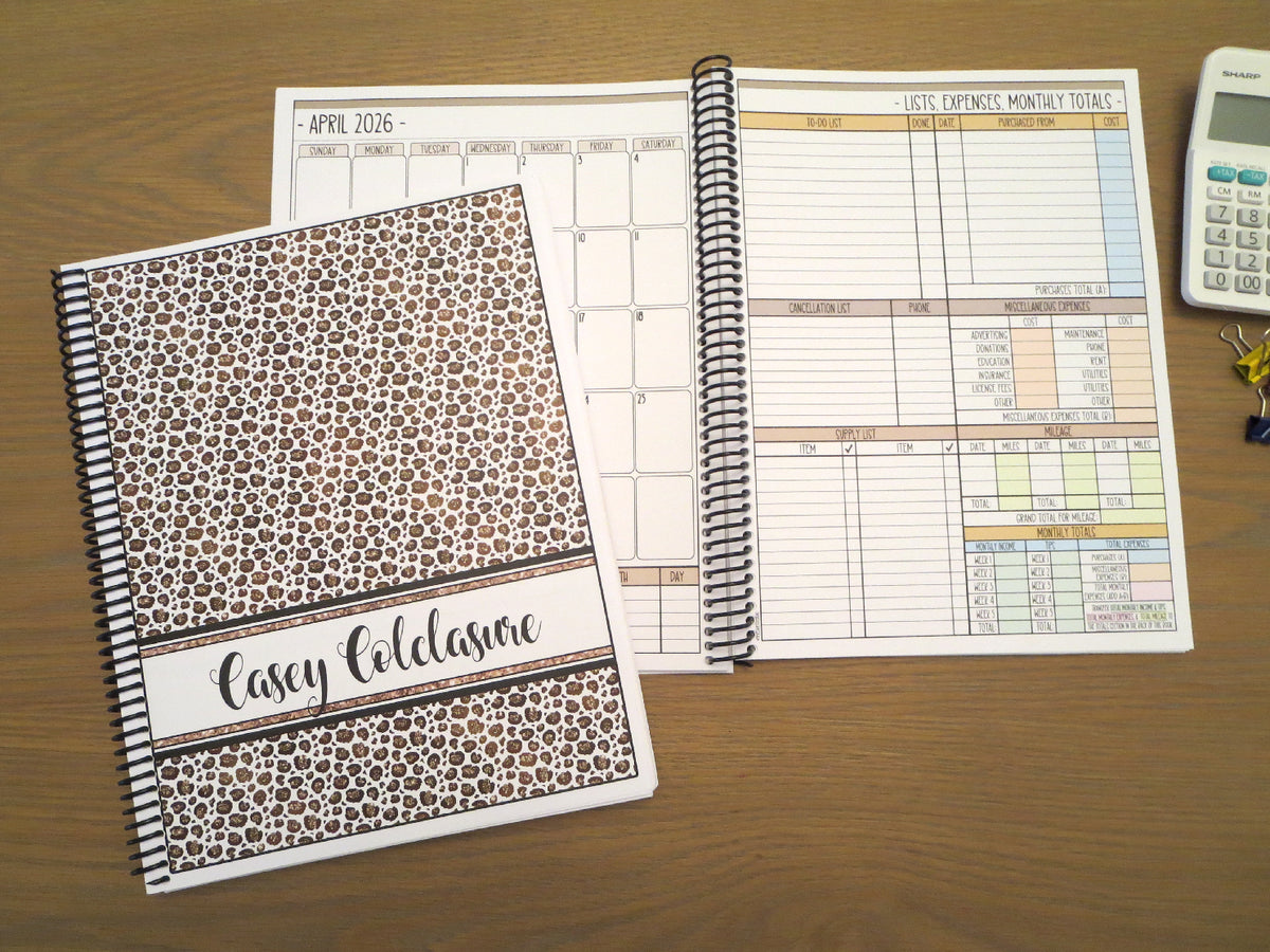 LEOPARD PRINT DESIGN - 12 Month Dated Appointment Book With Business Organizer/Planner + UPGRADE OPTIONS