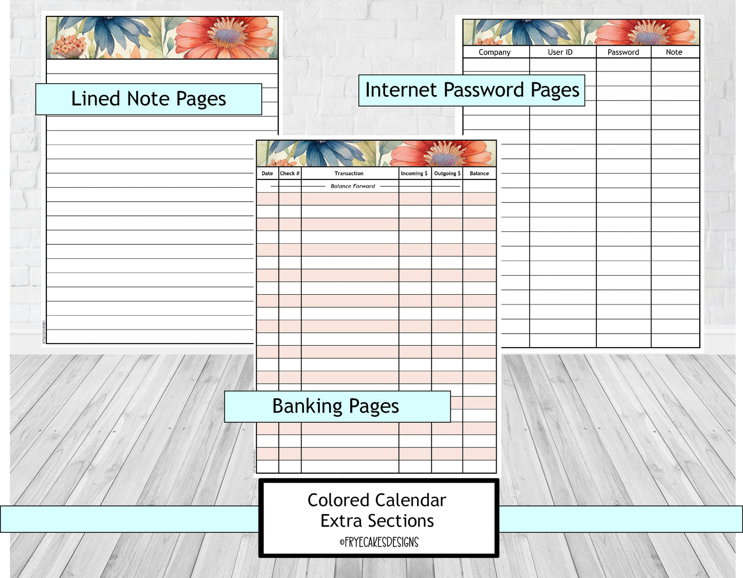 Large or Medium Size Planner - Summer Daisies Design