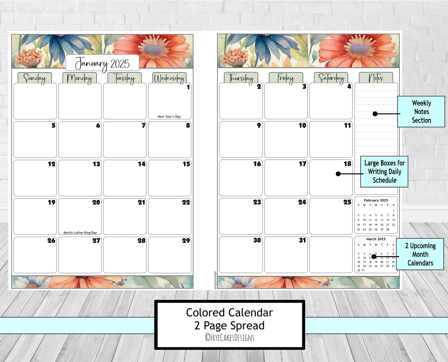 Large or Medium Size Planner - Summer Daisies Design