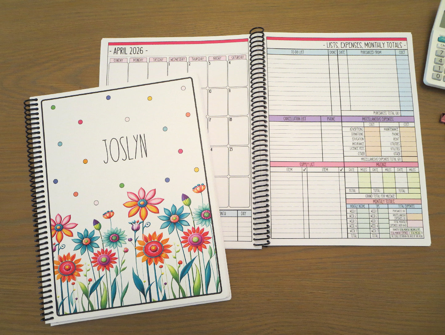 COLORFUL FLOWERS DESIGN - 12 Month Dated Appointment Book With Business Organizer/Planner + UPGRADE OPTIONS