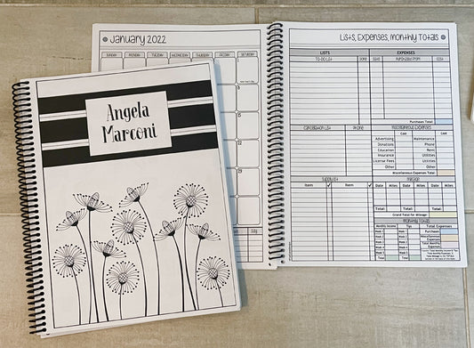FUNKY FLOWERS DESIGN - 12 Month Dated Appointment Book With Business Organizer/Planner + UPGRADE OPTIONS