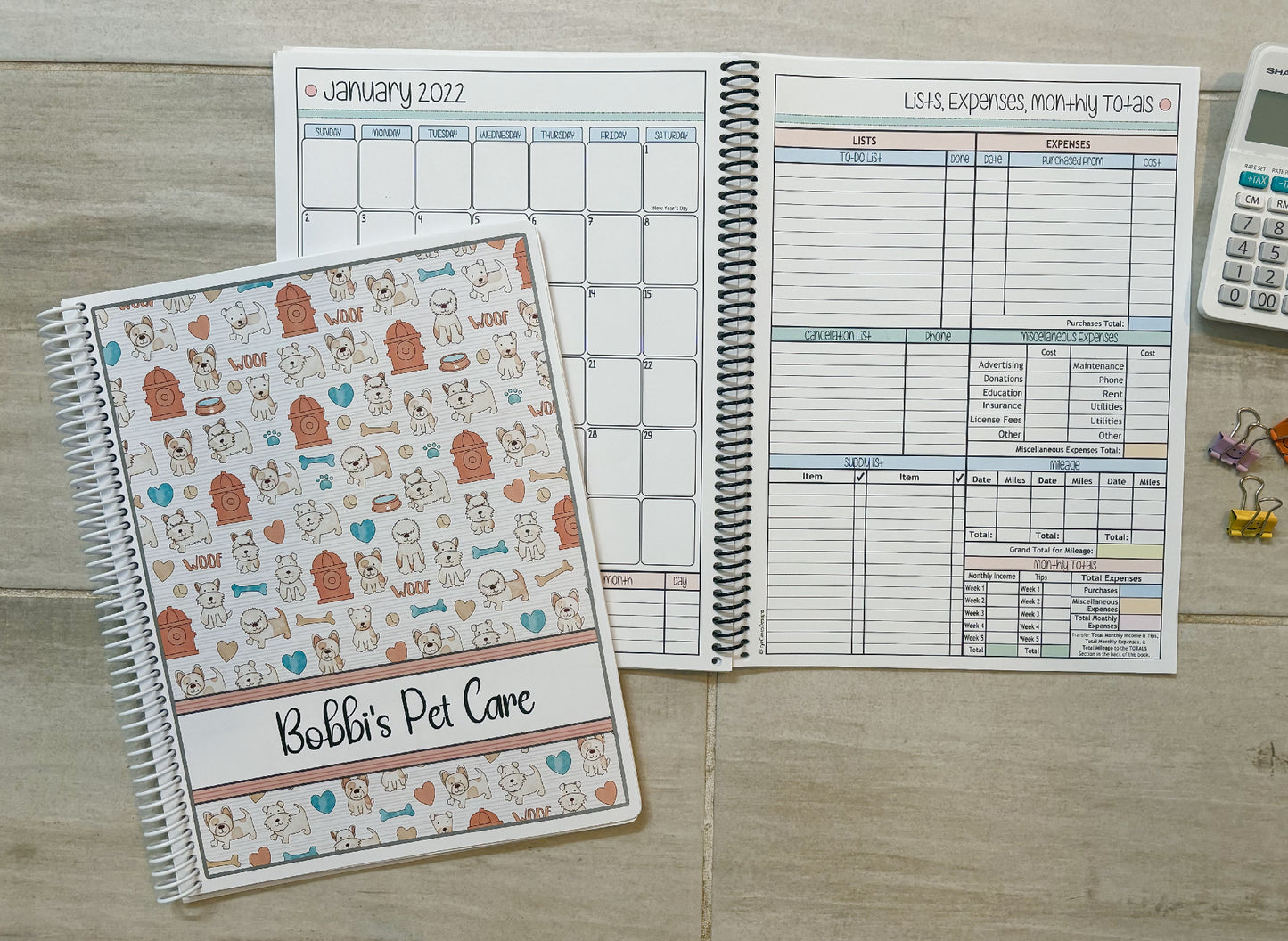 CUTE DOGS - ORANGE & TAN DESIGN - 12 Month Dated Appointment Book With Business Organizer/Planner + UPGRADE OPTIONS
