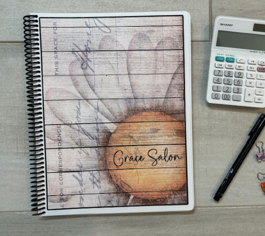 DAISY ON POSTCARD DESIGN- Standard 12 Month Appointment Book - Start Any Month - 3 Sizes with Optional Income & Expenses Tracking