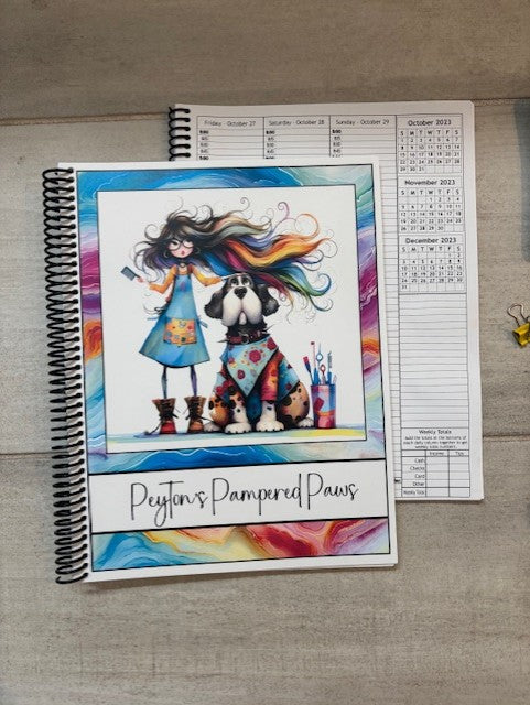 QUIRKY DOG GROOMER DESIGN - Standard 12 Month Appointment Book - Start Any Month - 3 Sizes with Optional Income & Expenses Tracking (Copy)