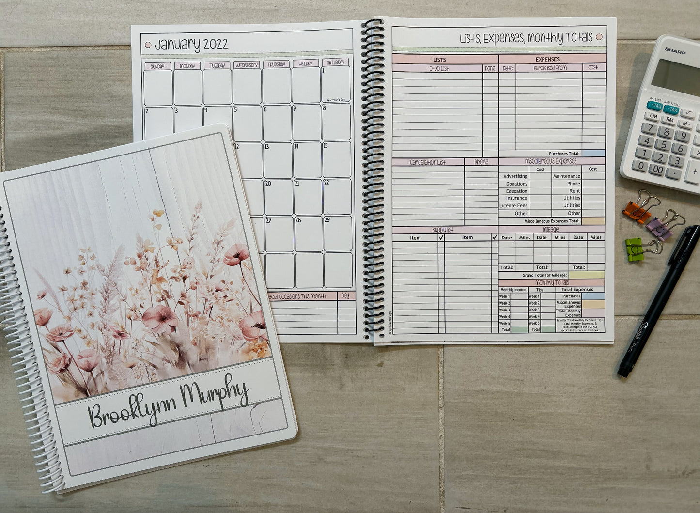 FIELD OF FLOWERS DESIGN - 12 Month Dated Appointment Book With Business Organizer/Planner + UPGRADE OPTIONS
