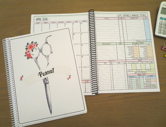 FLORAL SCISSORS DESIGN - 12 Month Dated Appointment Book With Business Organizer/Planner + UPGRADE OPTIONS