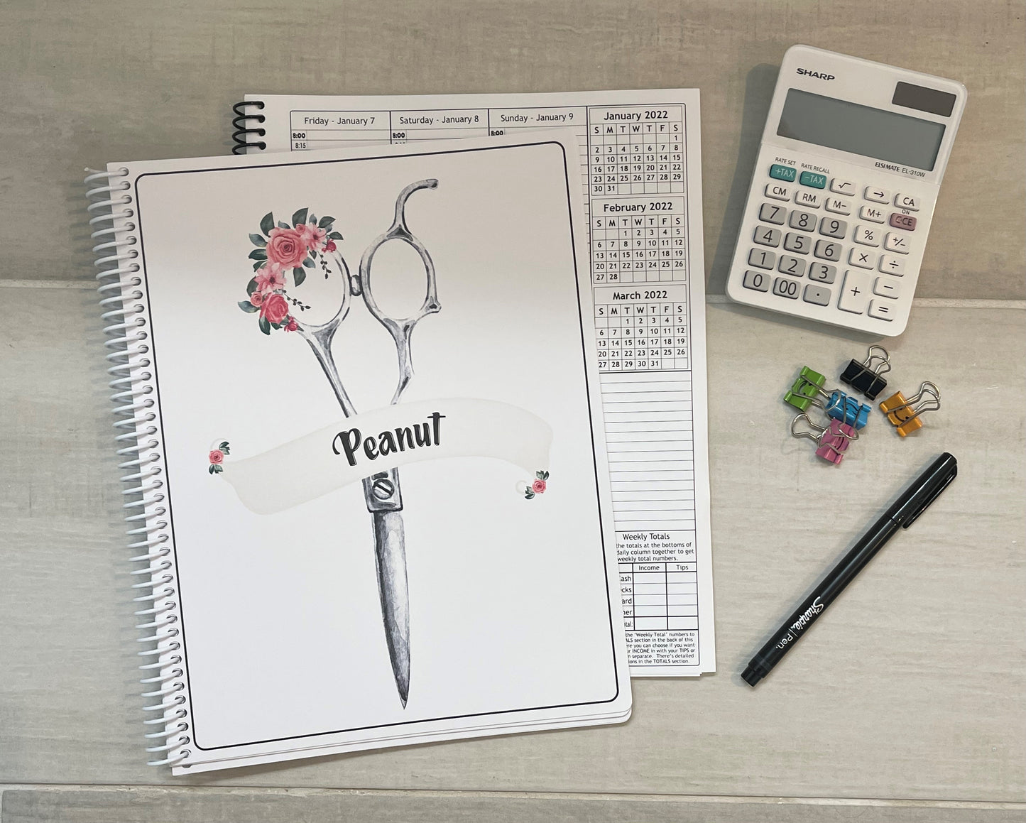 FLORAL SCISSORS DESIGN - 12 Month Dated Appointment Book With Business Organizer/Planner + UPGRADE OPTIONS