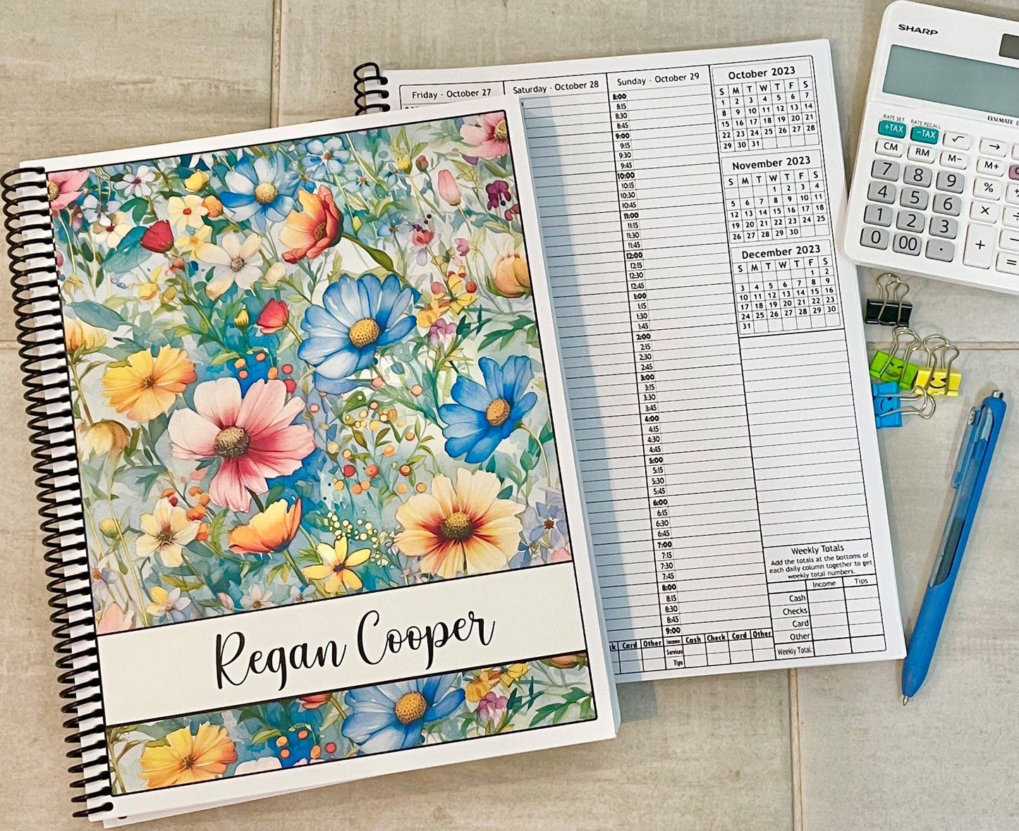 SUMMER FLOWERS DESIGN - 6 COVERS TO CHOOSE FROM - Standard 12 Month Appointment Book - Start Any Month - 3 Sizes with Optional Income & Expenses Tracking