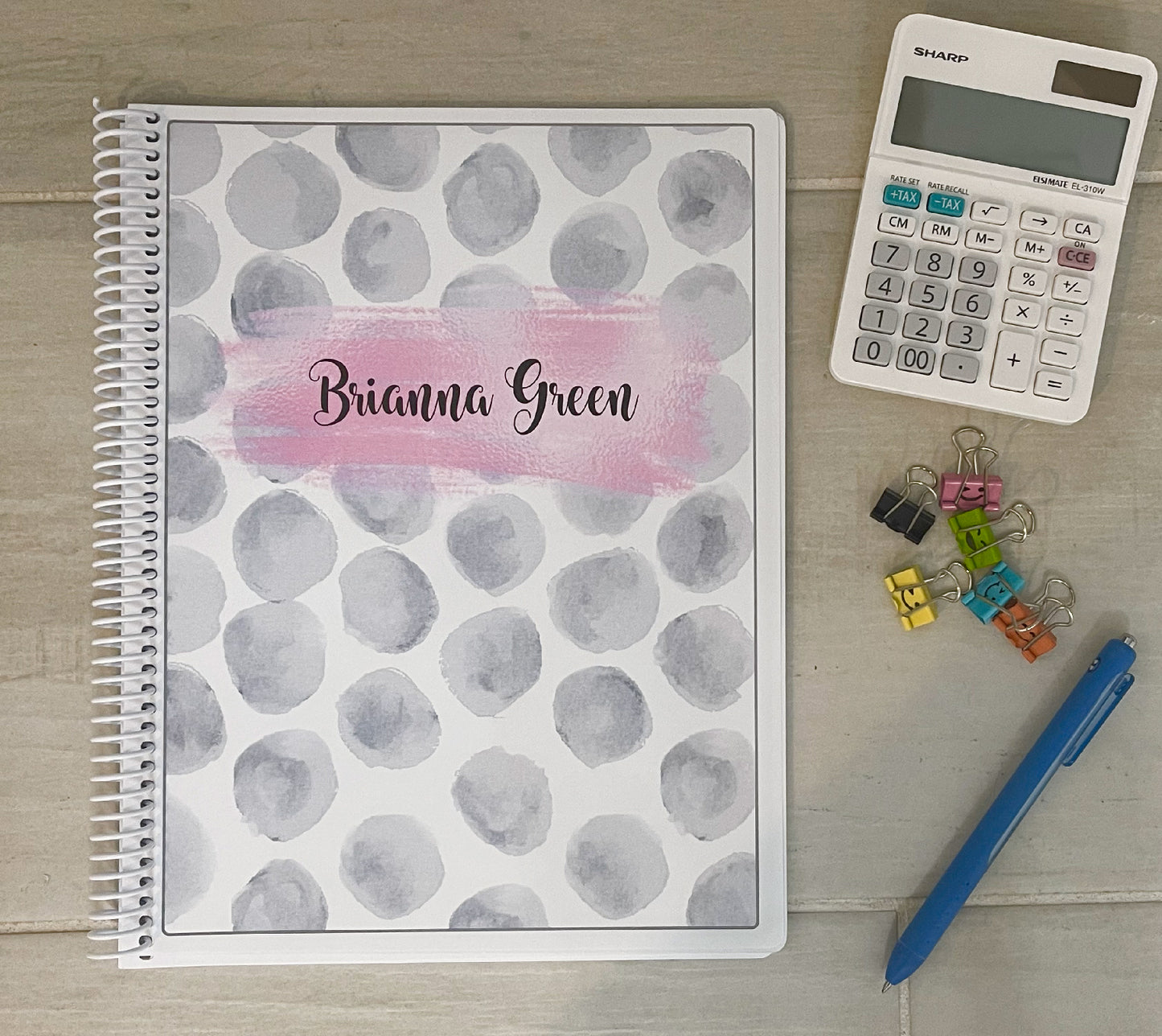 WATERCOLOR POLKA DOTS DESIGN - Standard 12 Month Appointment Book - Start Any Month - 3 Sizes with Optional Income & Expenses Tracking