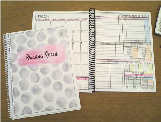 WATERCOLOR POLKA DOTS DESIGN - 12 Month Dated Appointment Book With Business Organizer/Planner + UPGRADE OPTIONS