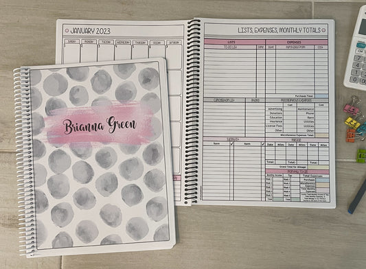 WATERCOLOR POLKA DOTS DESIGN - 12 Month Dated Appointment Book With Business Organizer/Planner + UPGRADE OPTIONS