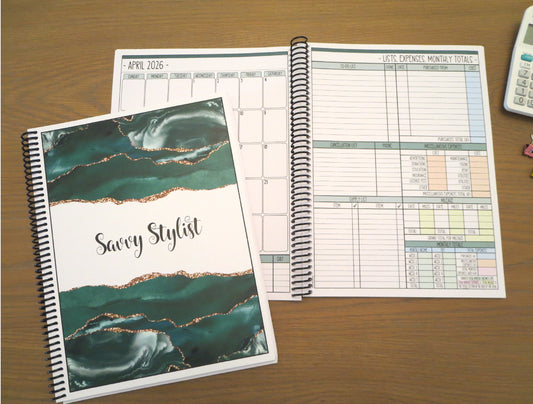 GREEN MARBLE DESIGN - 12 Month Dated Appointment Book With Business Organizer/Planner + UPGRADE OPTIONS
