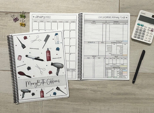 HAIR TOOLS DESIGN - 12 Month Dated Appointment Book With Business Organizer/Planner + UPGRADE OPTIONS