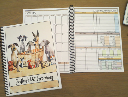 ILLUSTRATED PETS DESIGN - 12 Month Dated Appointment Book With Business Organizer/Planner + UPGRADE OPTIONS