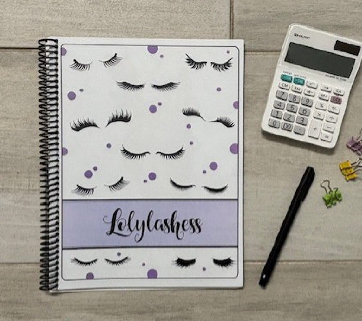 LOTS OF LASHES - PINK or PURPLE DESIGN - Standard 12 Month Appointment Book - Start Any Month - 3 Sizes with Optional Income & Expenses Tracking