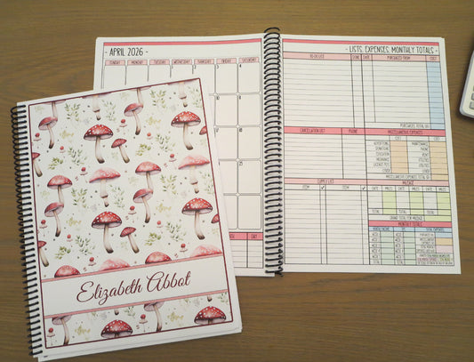 MUSHROOMS DESIGNS - 4 DESIGNS TO CHOOSE FROM - 12 Month Dated Appointment Book With Business Organizer/Planner + UPGRADE OPTIONS