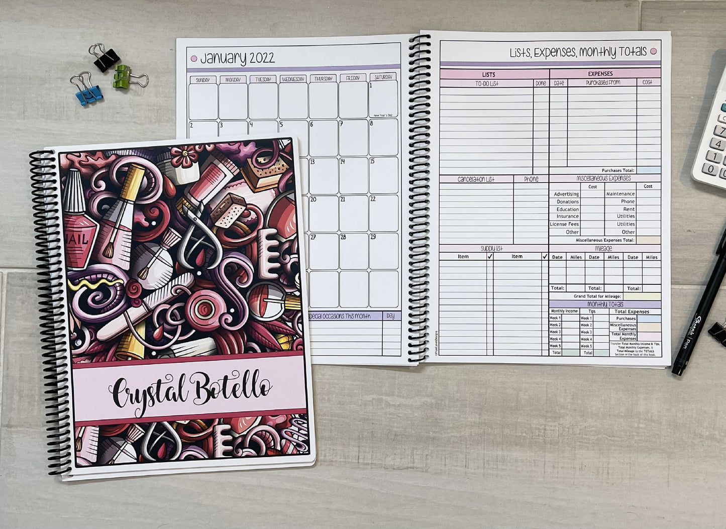 NAIL GRAPHICS DESIGN - PINKS - 12 Month Dated Appointment Book With Business Organizer/Planner + UPGRADE OPTIONS