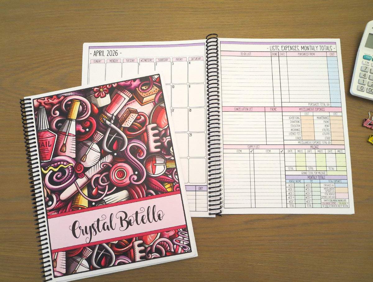 NAIL GRAPHICS DESIGN - PINKS - 12 Month Dated Appointment Book With Business Organizer/Planner + UPGRADE OPTIONS