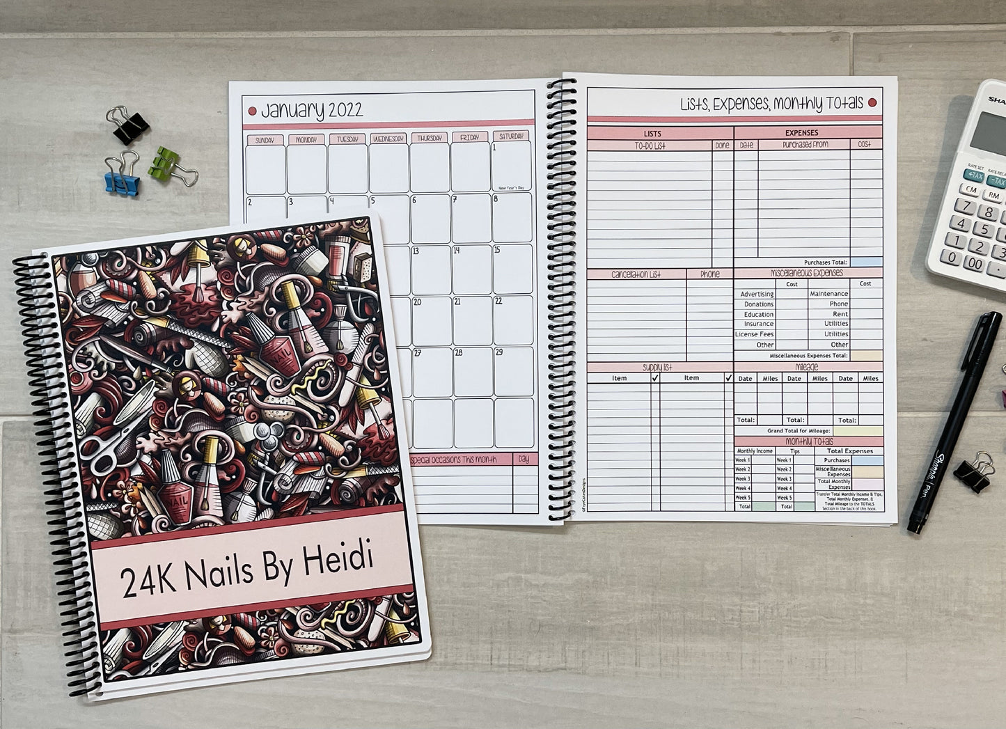 NAIL GRAPHICS DESIGN - REDS - 12 Month Dated Appointment Book With Business Organizer/Planner + UPGRADE OPTIONS