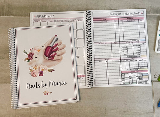 NAIL TECH DESIGN - 12 Month Dated Appointment Book With Business Organizer/Planner + UPGRADE OPTIONS