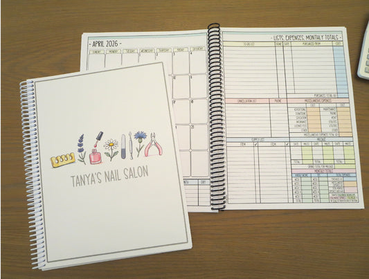 NAIL TOOLS & FLOWERS DESIGN - 12 Month Dated Appointment Book With Business Organizer/Planner + UPGRADE OPTIONS
