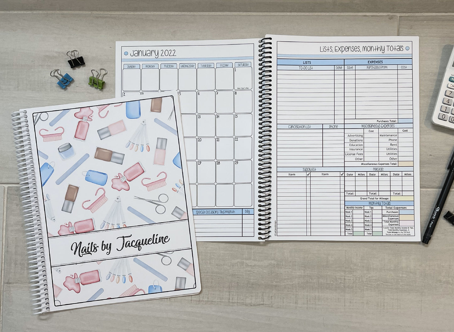 NAIL TOOLS DESIGN - PINKS - 12 Month Dated Appointment Book With Business Organizer/Planner + UPGRADE OPTIONS