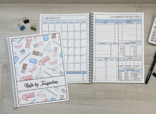 NAIL TOOLS DESIGN - PINKS - 12 Month Dated Appointment Book With Business Organizer/Planner + UPGRADE OPTIONS
