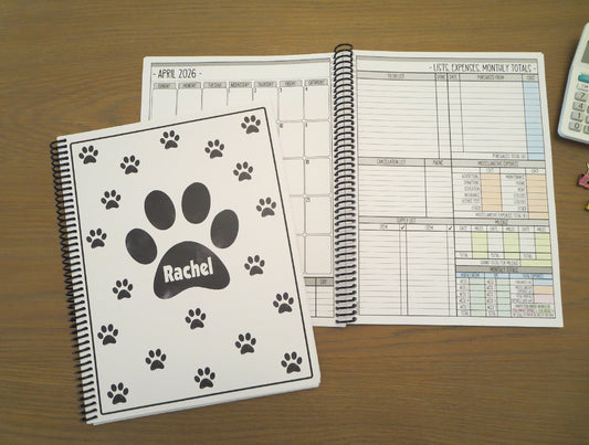 PAW PRINTS DESIGN - 12 Month Dated Appointment Book With Business Organizer/Planner + UPGRADE OPTIONS