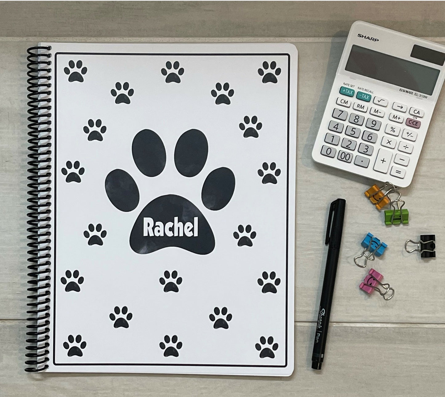 BLACK & WHITE PAW PRINTS DESIGN - Standard 12 Month Appointment Book - Start Any Month - 3 Sizes with Optional Income & Expenses Tracking