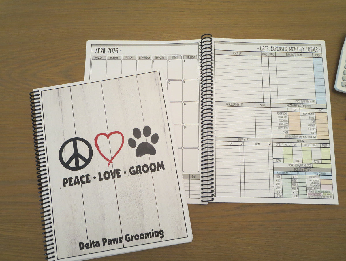 PEACE LOVE GROOM DESIGN - 12 Month Dated Appointment Book With Business Organizer/Planner + UPGRADE OPTIONS