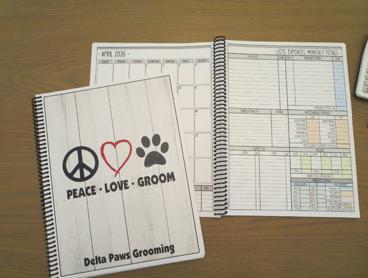PEACE LOVE GROOM DESIGN - 12 Month Dated Appointment Book With Business Organizer/Planner + UPGRADE OPTIONS