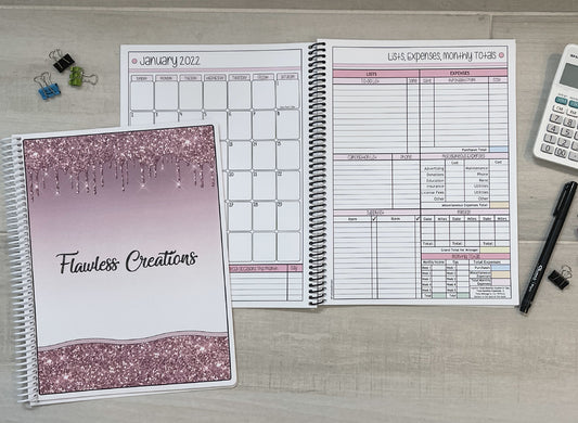 PINK GLITTER DESIGN - 12 Month Dated Appointment Book With Business Organizer/Planner + UPGRADE OPTIONS