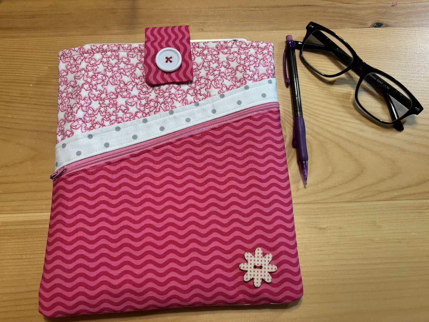 Protective Book Sleeve - Small Size - Pink Waves and Stars Design