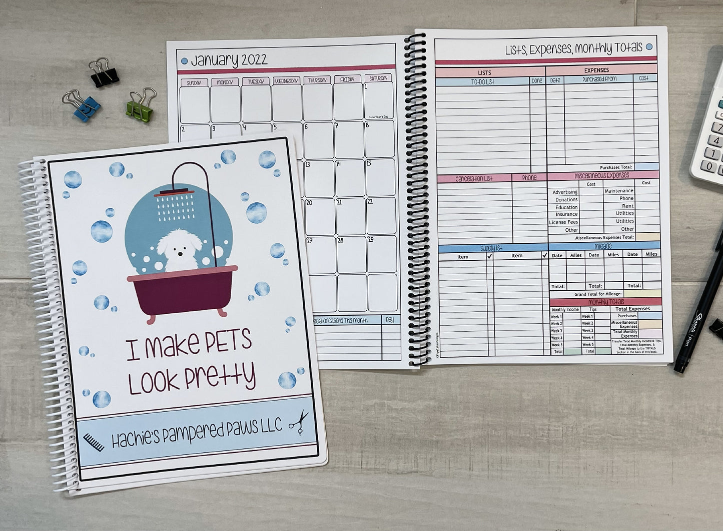 PRETTY PETS DESIGN - 12 Month Dated Appointment Book With Business Organizer/Planner + UPGRADE OPTIONS