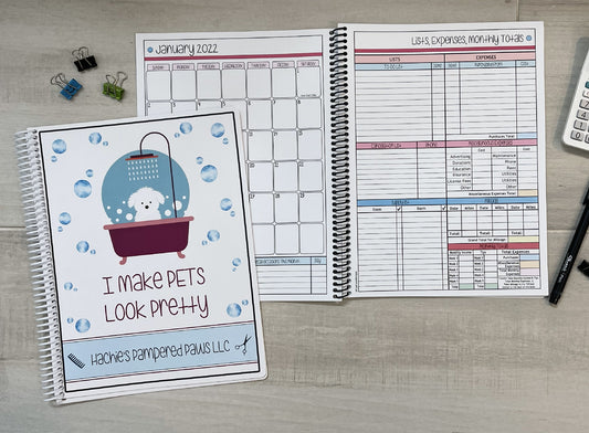 PRETTY PETS DESIGN - 12 Month Dated Appointment Book With Business Organizer/Planner + UPGRADE OPTIONS