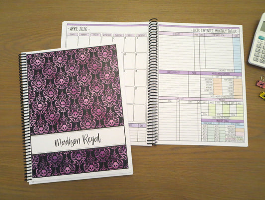 GOTHIC SKULLS DESIGN - 4 COLORS - 12 Month Dated Appointment Book With Business Organizer/Planner + UPGRADE OPTIONS