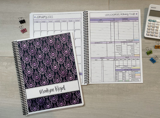 GOTHIC SKULLS DESIGN - 4 COLORS - 12 Month Dated Appointment Book With Business Organizer/Planner + UPGRADE OPTIONS