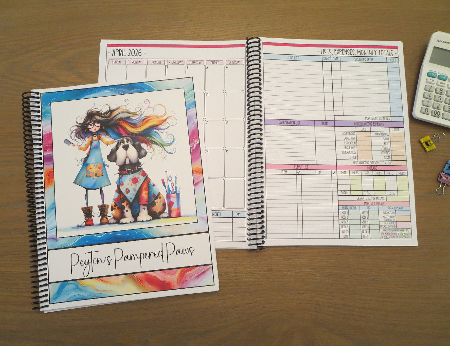 QUIRKY GROOMER DESIGN - 12 Month Dated Appointment Book With Business Organizer/Planner + UPGRADE OPTIONS\
