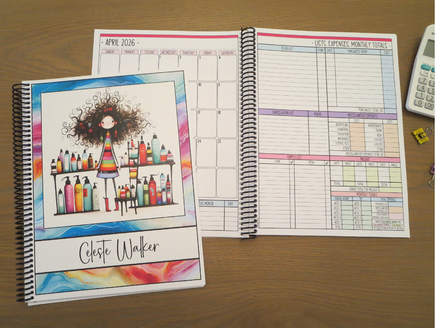 CARTOON STYLISTS DESIGN - 12 Month Dated Appointment Book With Business Organizer/Planner + UPGRADE OPTIONS