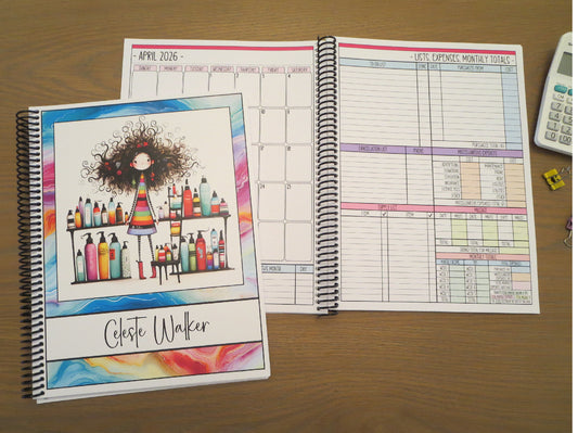 CARTOON STYLISTS DESIGN - 12 Month Dated Appointment Book With Business Organizer/Planner + UPGRADE OPTIONS