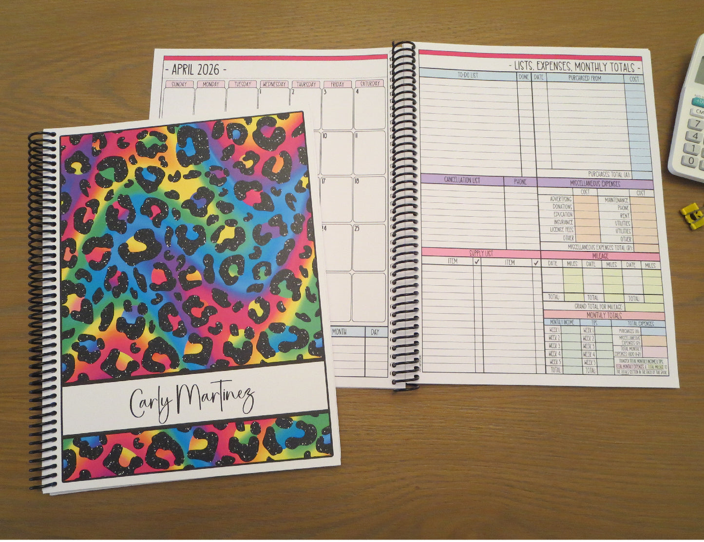 RAINBOW CHEETAH DESIGN - 12 Month Dated Appointment Book With Business Organizer/Planner + UPGRADE OPTIONS