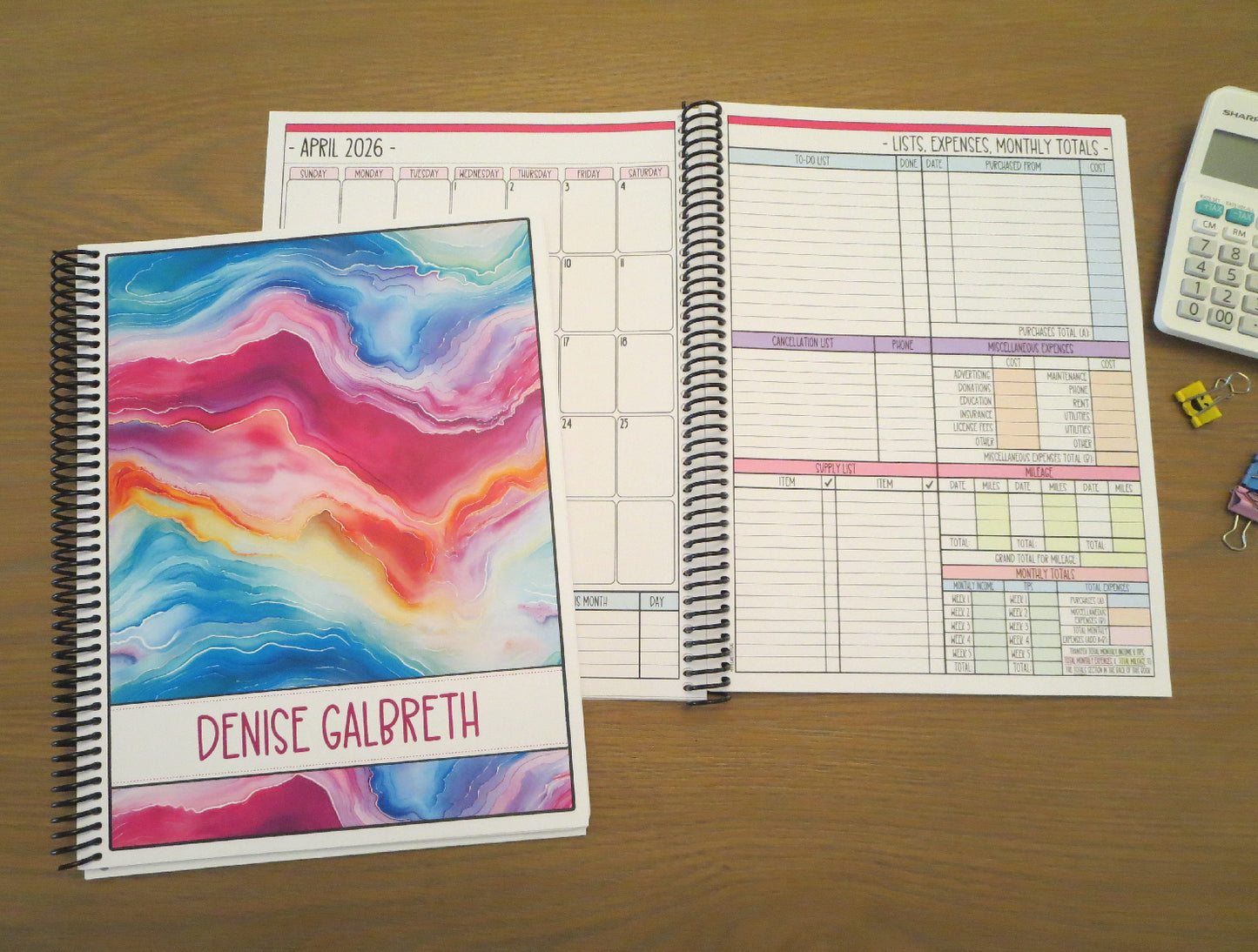 RAINBOW SWIRL DESIGN - 12 Month Dated Appointment Book With Business Organizer/Planner + UPGRADE OPTIONS