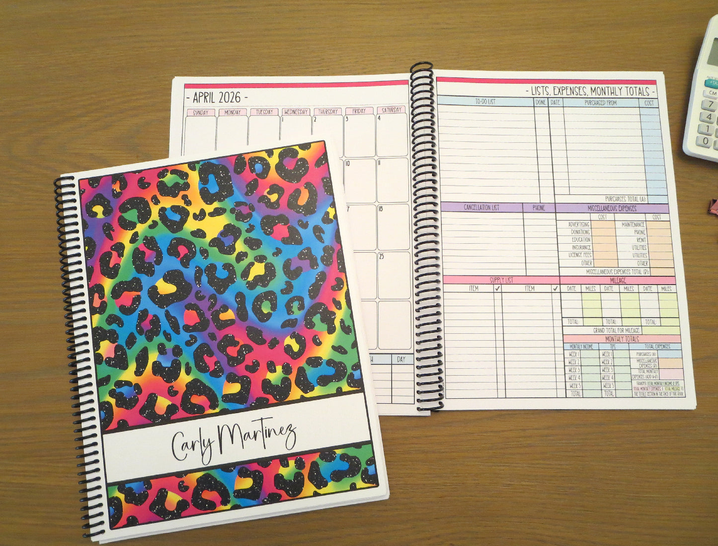 RAINBOW CHEETAH DESIGN - 12 Month Dated Appointment Book With Business Organizer/Planner + UPGRADE OPTIONS