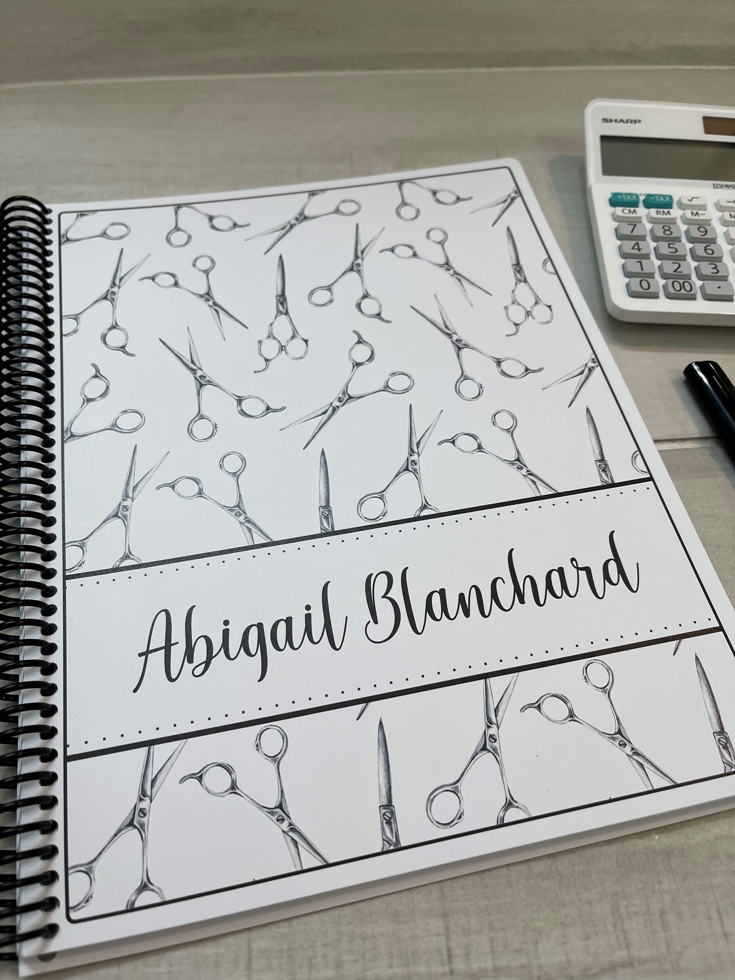 STYLIST SCISSORS DESIGN - 12 Month Dated Appointment Book With Business Organizer/Planner + UPGRADE OPTIONS